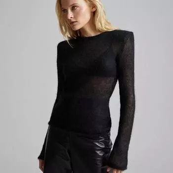 Женский элегантный мягкий свитер с круглым вырезом осень-зима перспективный трикотаж пуловер с длинным рукавом уличный трикотаж S чёрный