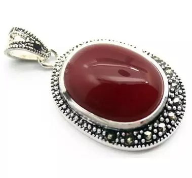 Женский элегантный натуральный овальный кулон 30*20 мм красный нефрит из стерлингового серебра 925 пробы с марказитом