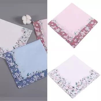Женский элегантный носовой платок из хлопка, носовые платки для женщин, мягкий, впитывающий, удобный, тканевый, с цветочным узором, носовой платок 43CMx43CM