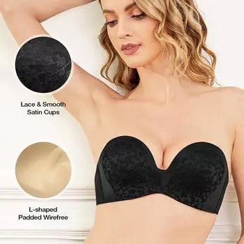 Женский элегантный однотонный бюстгальтер без косточек без бретелек 32C чёрный