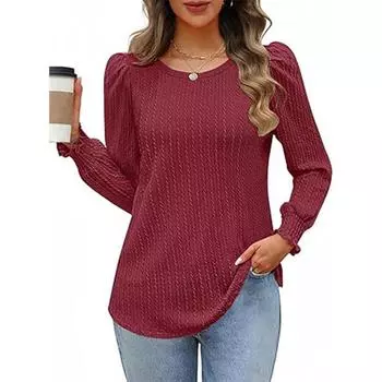 Женский элегантный трикотажный топ с круглым вырезом, женская универсальная повседневная рубашка с длинными рукавами, футболки S чёрный