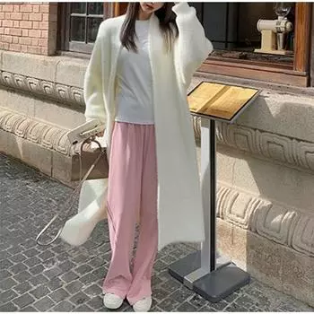 Женский элегантный винтажный вязаный кардиган зимний свободный повседневный однотонный мягкий длинный свитер пальто ONE SIZE белый