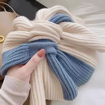 Женский элегантный вязаный перекрестный шарф в корейском стиле, контрастный цвет, зимний теплый шарф, модные шарфы, шарф для защиты шеи хаки