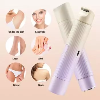 Женский электрический эпилятор с двойной головкой, аккумуляторный водонепроницаемый, для лица, тела, зоны бикини, для рук, ног, устройство для удаления волос, триммер для удаления волос, бритва фиолетовый