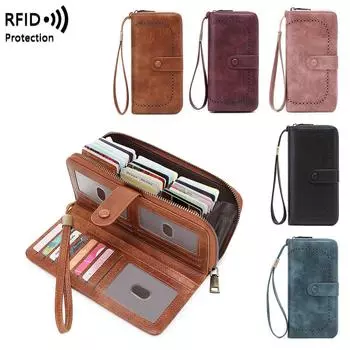 Женский антикражный кошелек-гармошка в стиле ретро RFID — большой емкости, стиль для путешествий по всему миру коричневый