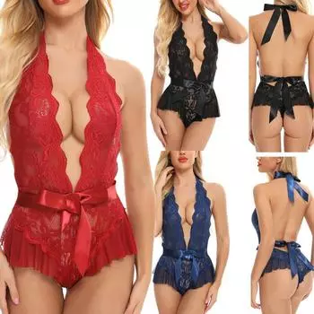 Женский эротический комбинезон, нижнее белье, цельный сексуальный женский комбинезон с открытой спиной, ночная рубашка, эротические кружевные пижамы, женский боди, эротическая одежда S