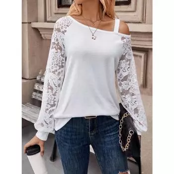 Женский асимметричный повседневный кружевной топ осень/зима S белый