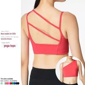 Женский асимметричный топ для йоги без рукавов с накладкой на грудь – эксклюзивный дизайн для спорта, фитнеса и бега Medium