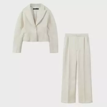 Женский атласный костюм для поездок на работу: Комплект из пиджака и широких брюк M