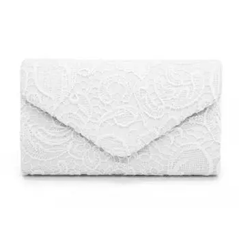 Женский атласный кружевной клатч для свадебной вечеринки, выпускного вечера, кошелек, женский конверт, вечерняя сумка с металлической цепочкой 22*5*13cm белый