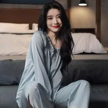 Женский атласный пижамный комплект в стиле французской принцессы во дворце, милый пижамный костюм с длинными рукавами M красный