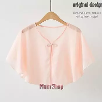 Женский этнический шифоновый кардиган - шаль для летних платьев с серебряной пряжкой