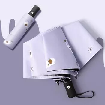 Женский автоматический черный клей с принтом, солнцезащитный крем, анти-УФ-зонт, трехкратный зонт от дождя двойного назначения, складной зонт для отдыха и развлечений на открытом воздухе NOAutomatic