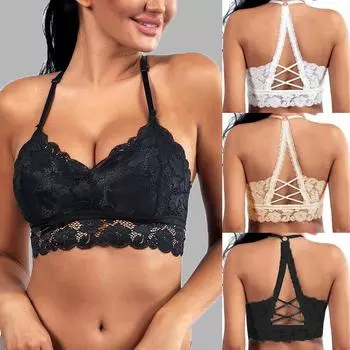 Женский ажурный бюстгальтер без косточек, однотонный кружевной бюстгальтер с красивой спинкой, беспроводной топ на бретелях, сексуальное женское белье M белый