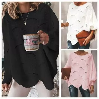 Женский ажурный свитер, элегантные свободные вязаные пуловеры, женские повседневные однотонные свитера с круглым вырезом, весна-осень-зима S розовый