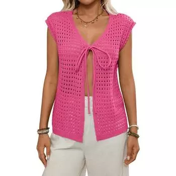 Женский ажурный свитер, вязаный кардиган с короткими рукавами и жакетом S чёрный