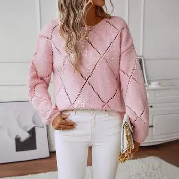 Женский ажурный вязаный свитер свободный пуловер сексуальный вязаный свитер для женщин S синий