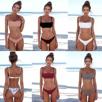 Женский бандажный комплект бикини Пуш-ап Бразильские купальники Пляжная одежда Купальники XL белый