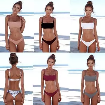 Женский бандажный комплект бикини Пуш-ап Бразильские купальники Пляжная одежда Купальники M белый