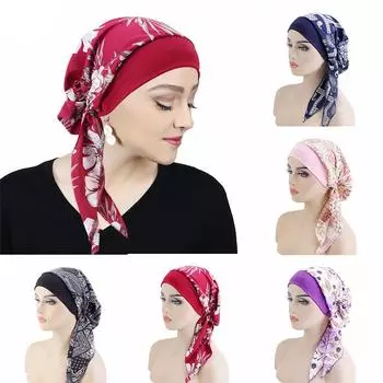 Женский бандажный широкополый эластичный тюрбан с этническим принтом, меховой ночной колпак, повязка на голову 36*26cm