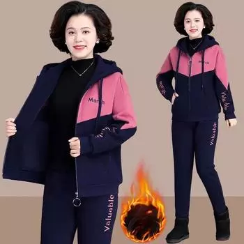 Женский бархатный кардиган больших размеров для мам, свободный и тонкий свитер в стиле вестерн, костюм из двух частей, одежда для осени и зимы 8XL синий