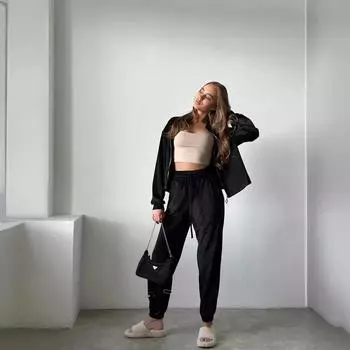 Женский бархатный костюм с длинными рукавами, карманами на молнии, зауженными брюками и девятью штанами S небесно-голубой