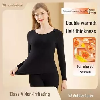 «Женский бархатный теплый базовый слой — антибактериальный, круглый вырез, плюш, осенний» M фиолетовый