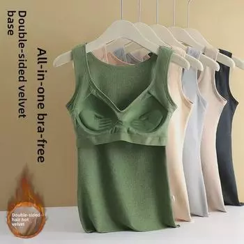 Женский бархатный теплый жилет с утолщенными нагрудными подушечками, без бюстгальтера, осенне-зимняя нижняя одежда. M (75-90 lbs)