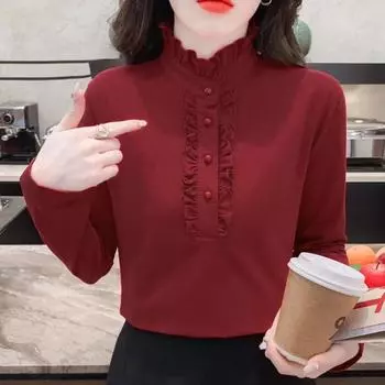 Женский бархатный топ с нитками, осенне-зимний, темпераментный, с грибковой кромкой, бархатный, с длинными рукавами, с иностранной теплой основой L красный