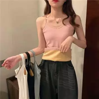 Женский бархатный жилет, плюшевый зимний утолщенный термобелье, однотонный цветной термобелье, теплая майка на бретельках, верхняя и нижняя одежда L серый