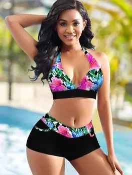 Женский базовый сексуальный купальник-бикини со шнуровкой, V-образным вырезом, пуш-ап, высококачественный пляжный купальник из двух частей, S-5XL S