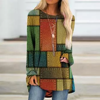 Женский базовый свободный топ с круглым вырезом и длинными рукавами, дышащий пуловер с длинными рукавами, повседневная футболка в стиле Харадзюку S