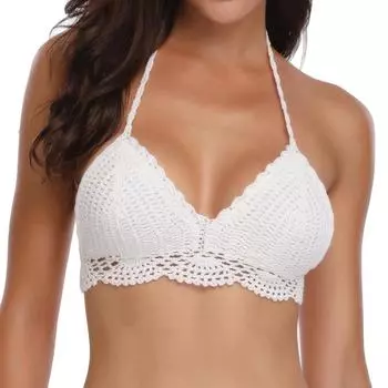 Женский белый цветочный сексуальный вязаный бикини, пляжный купальник, топ на шнуровке L белый