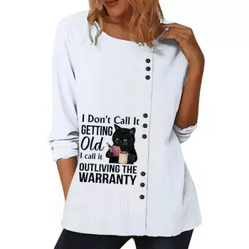 Женский белый хлопковый повседневный топ с длинными рукавами, 6 яркими цветочными принтами и круглым вырезом S