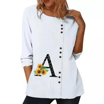 Женский белый хлопковый повседневный топ с круглым вырезом, короткими рукавами, буквенным принтом и пуговицами S