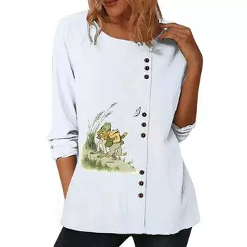 Женский белый хлопковый топ с круглым вырезом, короткими рукавами, 6 популярными цветочными узорами и украшениями на пуговицах S