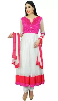Женский белый костюм Atasi Anarkali Salwaar с индийским этническим мотивом Dupatta Chic 14 белый
