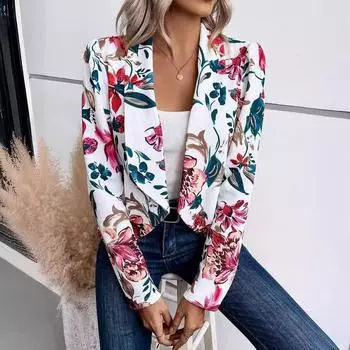 Женский белый принтованный маленький блейзер, женские осенне-зимние модели, популярные модели, точечные модели S