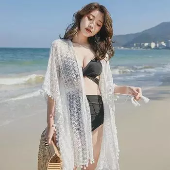 Женский белый слитный купальник-накидка: Водонепроницаемый, свободный крой, идеально подходит для пляжа или горячих источников. One Size белый