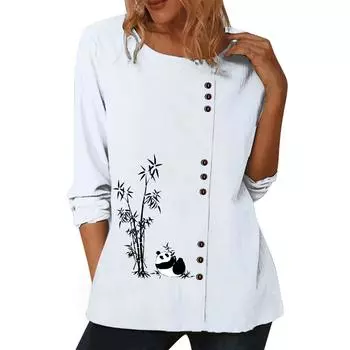 Женский белый топ с круглым вырезом и длинными рукавами, украшенный 6 яркими цветочными узорами S