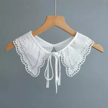 Женский белый вышитый фальшивый воротник шаль накидка для девочек летнее платье рубашка ажурное цветочное ожерелье шарф фальшивый воротник