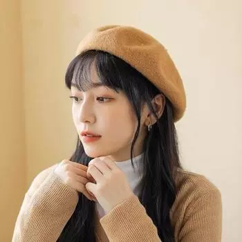 Женский берет для девочек, французский художник, теплая шерстяная зимняя шапка-бини, винтажные однотонные береты, однотонные элегантные женские зимние шапки 54-59cm верблюд