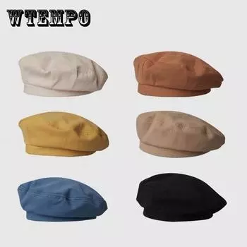 Женский берет для девочек, теплая хлопковая восьмиугольная плоская кепка, шапка-бини, винтажный берет, однотонная кепка, женская шапка бежевый