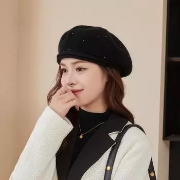 Женский берет, классическая французская шляпа - элегантный черный шерстяной берет для вечеринки, романтического французского тематического наряда average size чёрный