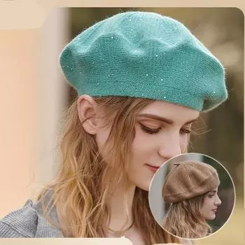 Женский берет на осень-зиму, английская ретро-разноцветная шляпа художника с маленькими блестками, модная зимняя кепка для прогулок M/56-59cm оранжевый