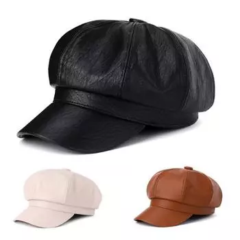 Женский берет в винтажном стиле, однотонный, из искусственной кожи, восьмиугольная шляпа в британском стиле с короткими полями, шляпа художника, кепка для вечеринок и шопинга, кепка газетчика белый