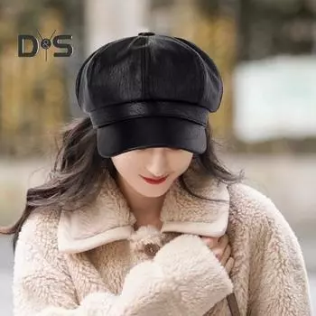 Женский берет в винтажном стиле, однотонный, из искусственной кожи, восьмиугольная шляпа в британском стиле с короткими полями, шляпа художника, кепка для вечеринок и шопинга, кепка газетчика белый