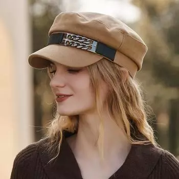 Женский берет, весенне-осенний берет, восьмиугольная шляпа, модная шляпа M(55-59CM) чёрный