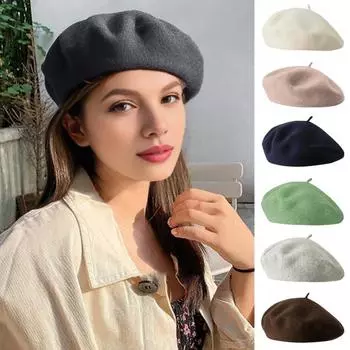 Женский берет, винтажная однотонная шляпа художника, шерстяная смесь, французский стиль, кепка художника, легкий головной убор для вечеринки на открытом воздухе белый/серый