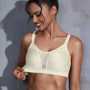 Женский беспроводной бесшовный бюстгальтер с высокой ударопрочностью 34D слоновая кость